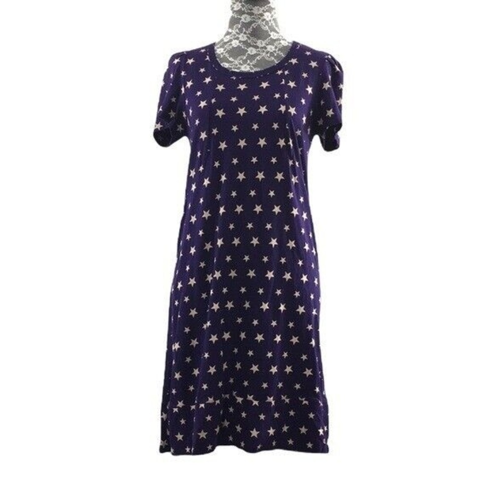 Sonia Sonia Rykiel Purple Star Print Thin Knit Dress Womens Small Short Sleeve